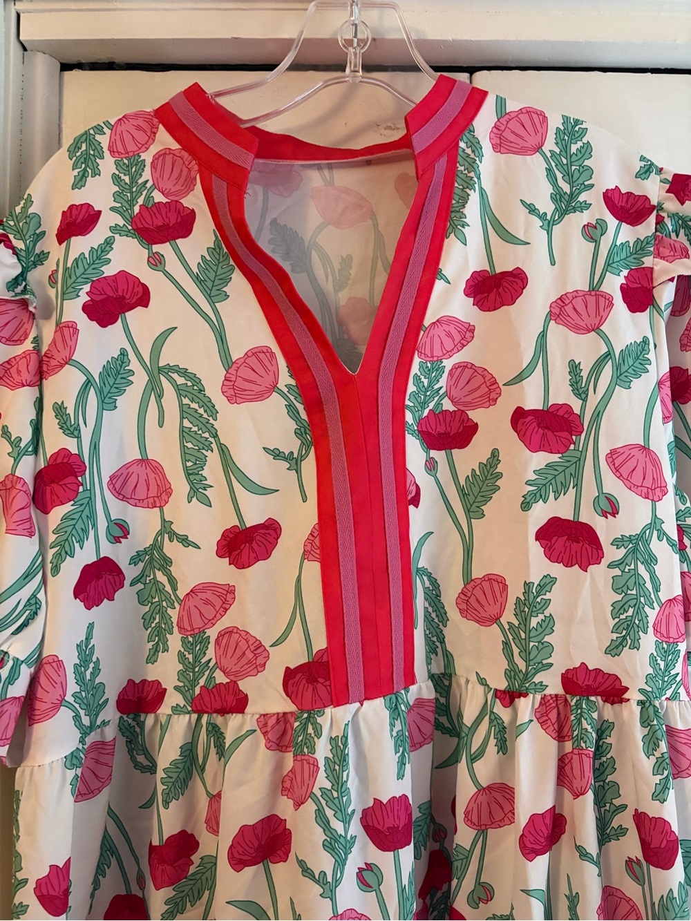 Floral Midi Dress 2X • Pink & Green Floral • Short Sleeve - Picture 2 of 4